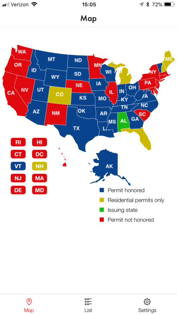 concealed carry reciprocity map